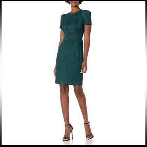 Calvin Klein Suede Sheath Dress in Green With Gold Zipper